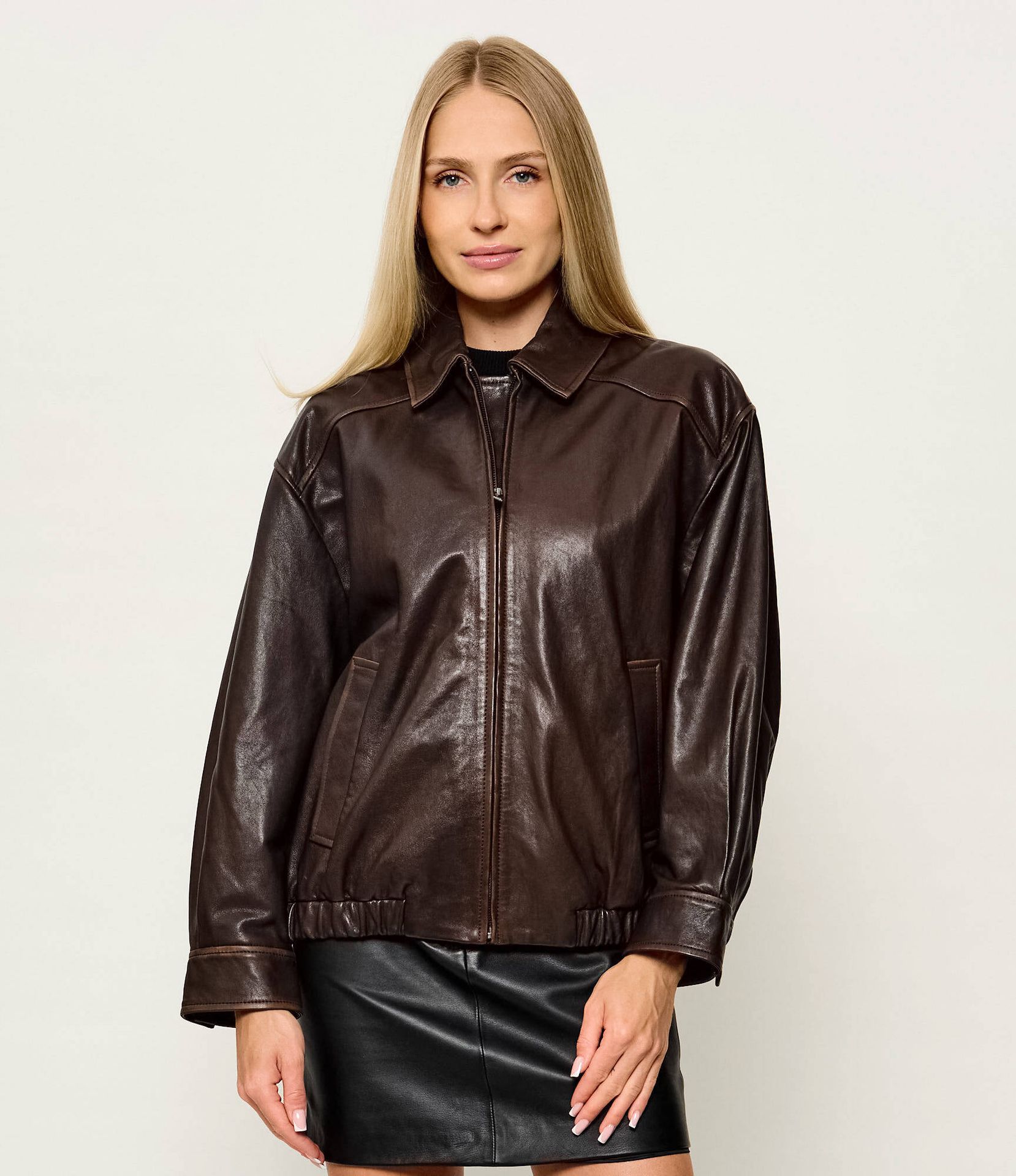 Weekend MaxMara Skórzana kurtka Wkdcose Loose fit