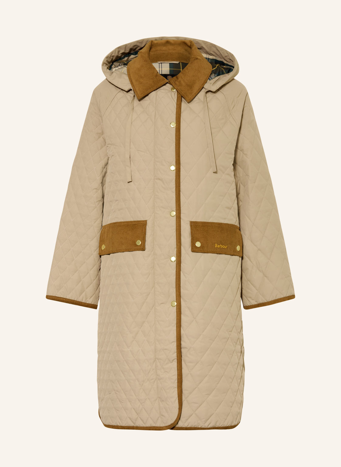 Barbour Płaszcz Pikowany Ravensden Quilt Z Odpinanym Kapturem beige