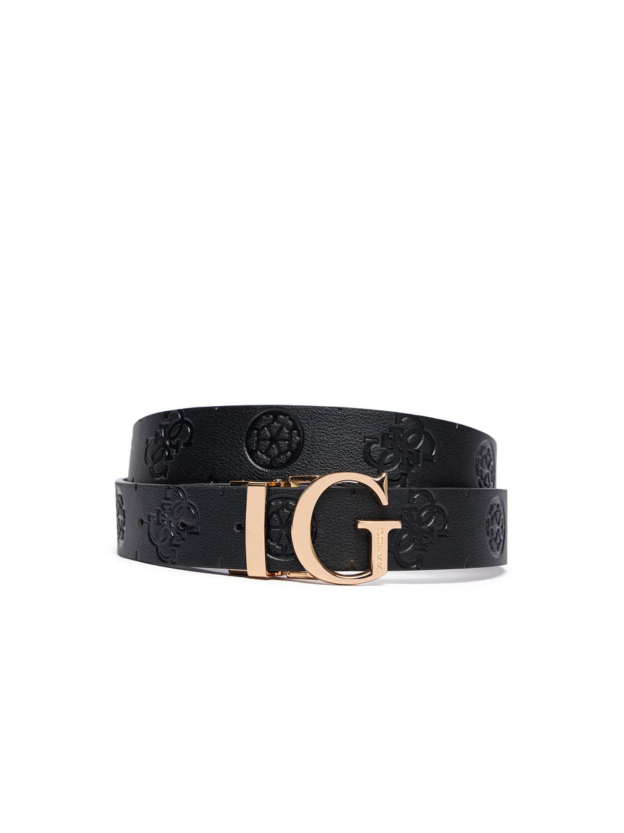 Czarny pasek damski Guess BW7861 P3430 WEM z motywem kwiatowym