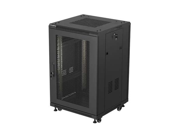 Szafa instalacyjna rack stojąca 19 cali 18U 600x800 drzwi perforowane (Flat pack) czarna FF01-6818-23B