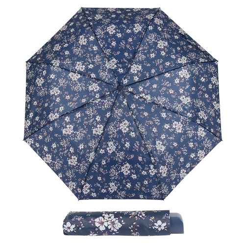 Parasol Damski Manualny Składany Granatowy Wzór W Kwiaty Pokrowcem