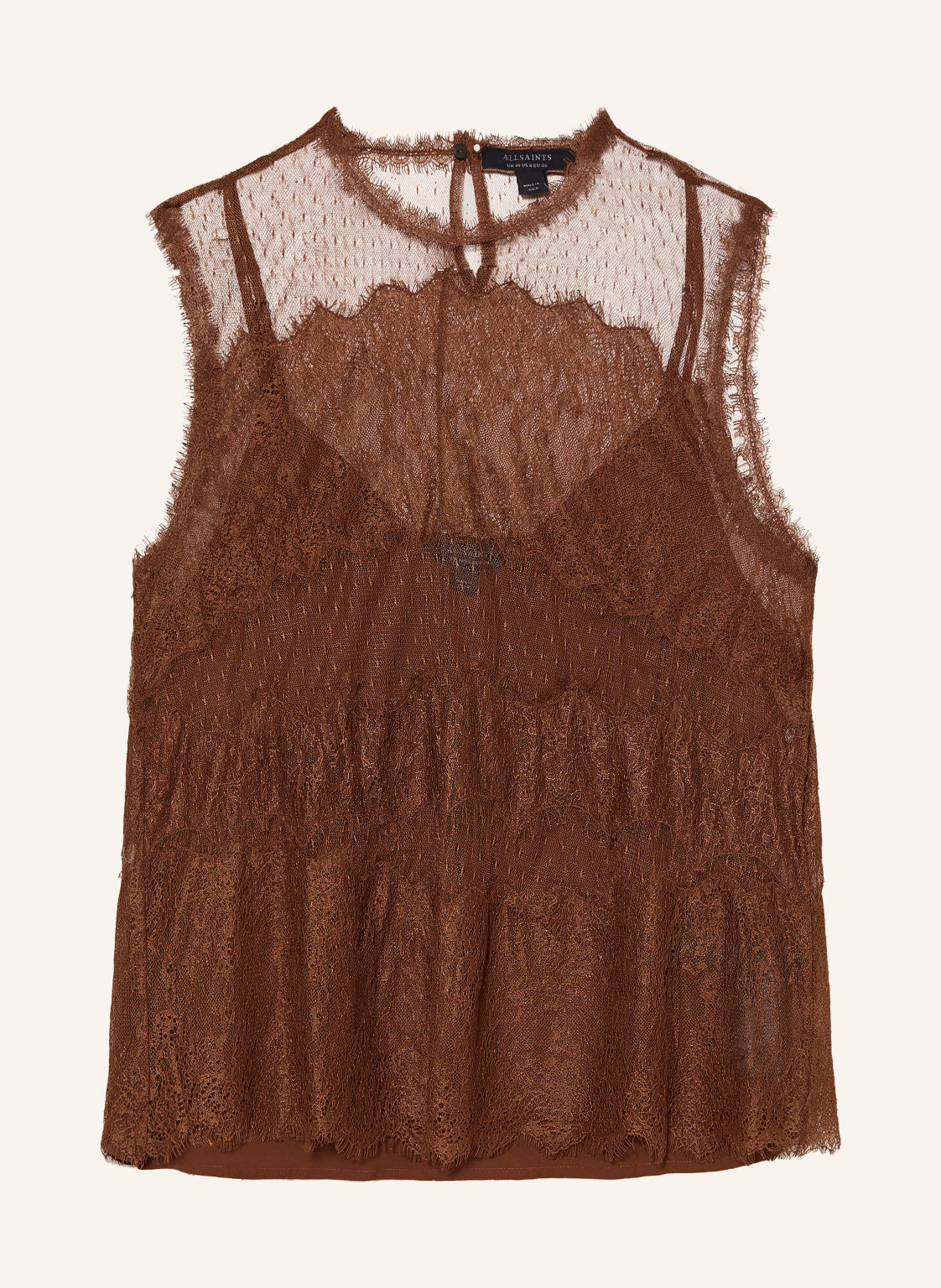 Allsaints Top Z Koronką Clara braun