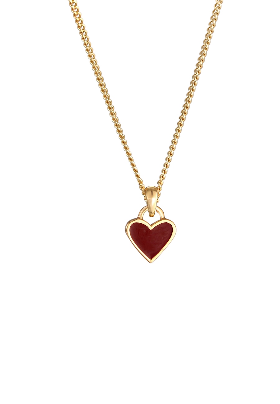 Elli Dziecięcy wisiorek serce z czerwoną emalią ze srebra próby 925 Sterling Silver, pozłacany Naszyjniki 1 ct Damski