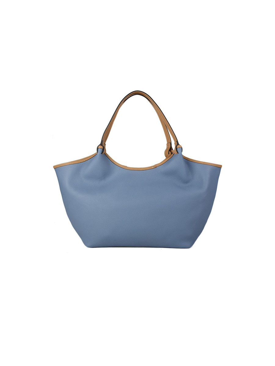 Skórzana torebka shopper Giulia Monti GM1640, błękitno-brązowa