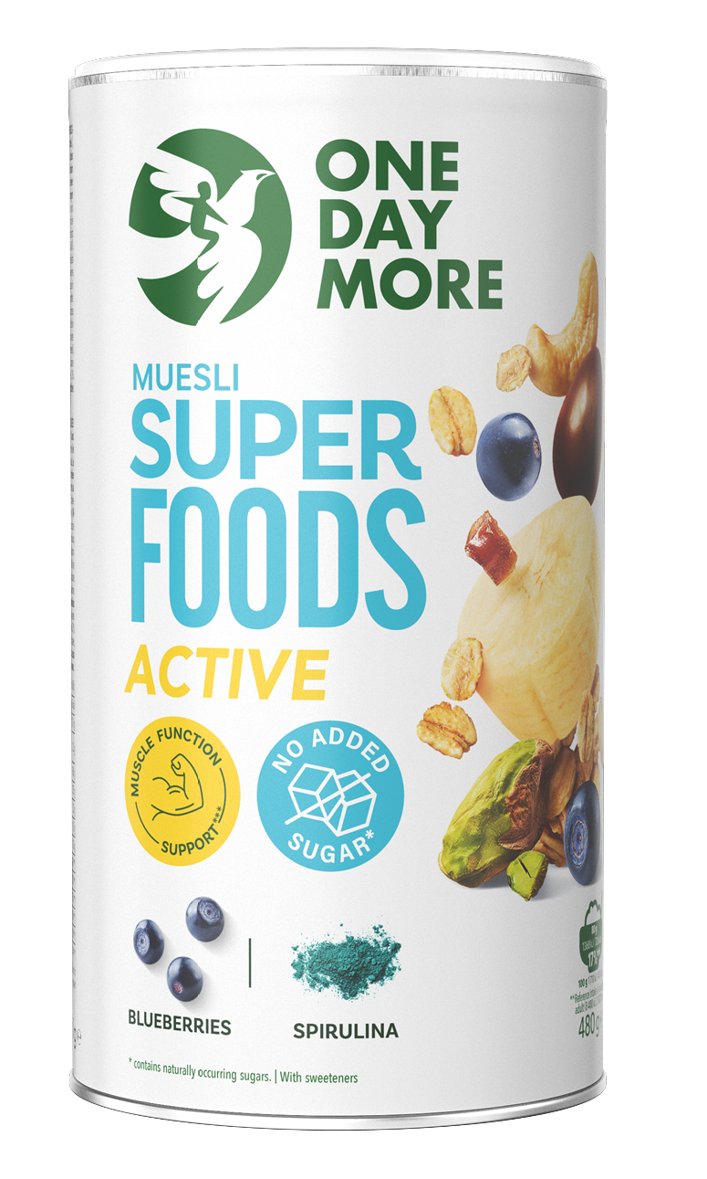 One Day More Musli bez cukru banan i spirulina 480g Tuba