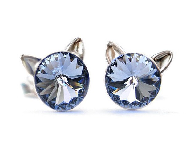 Kolczyki - kryształy Swarovski - kotki Light Sapphire (większe)