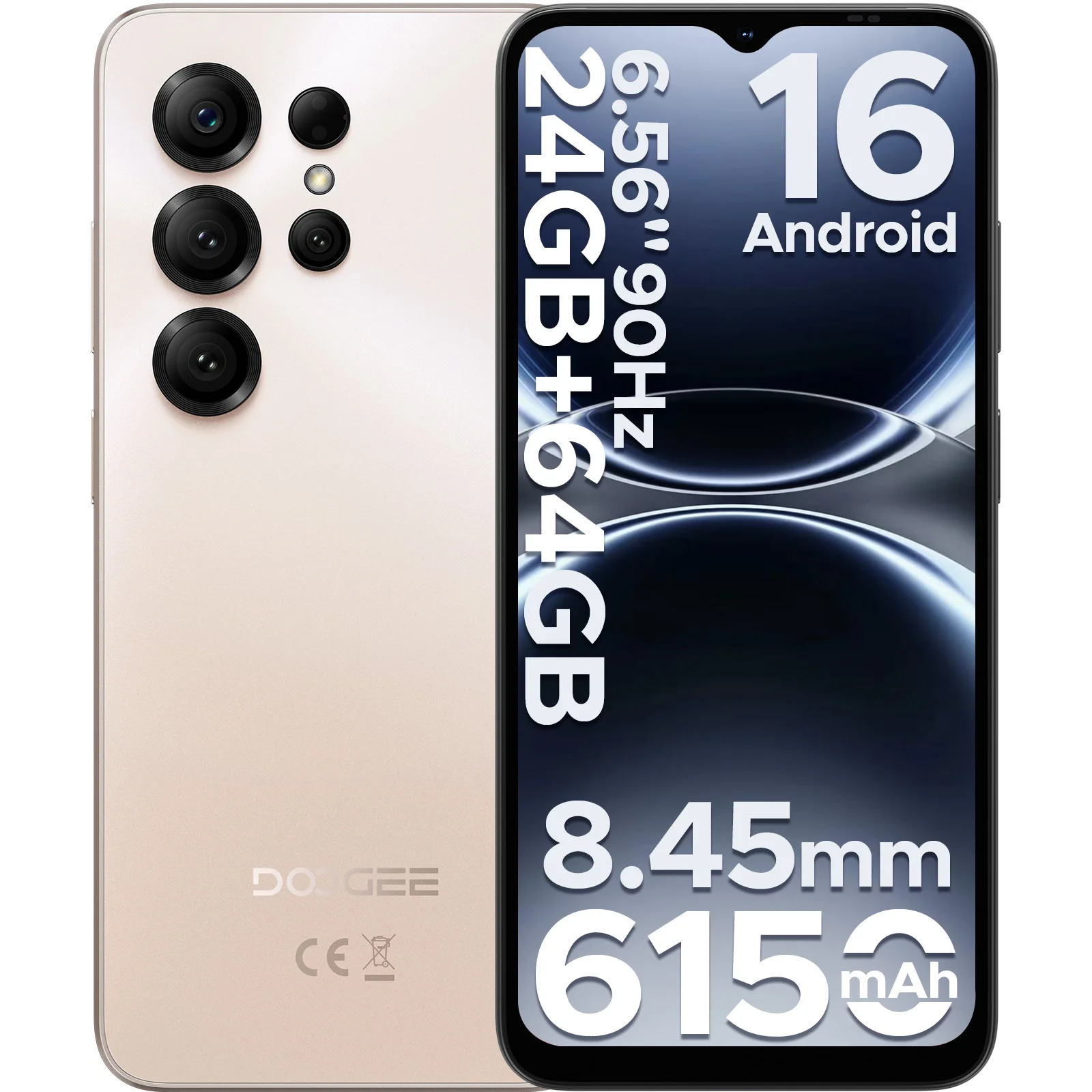 Globalna Wersja Smartfona DOOGEE Note56 X, 24GB RAM (3GB + 21GB), 64GB ROM, Ekran 6.56'', Bateria 6150mAh, Android 16, Telefon Komórkowy 3GB 64GB Gold