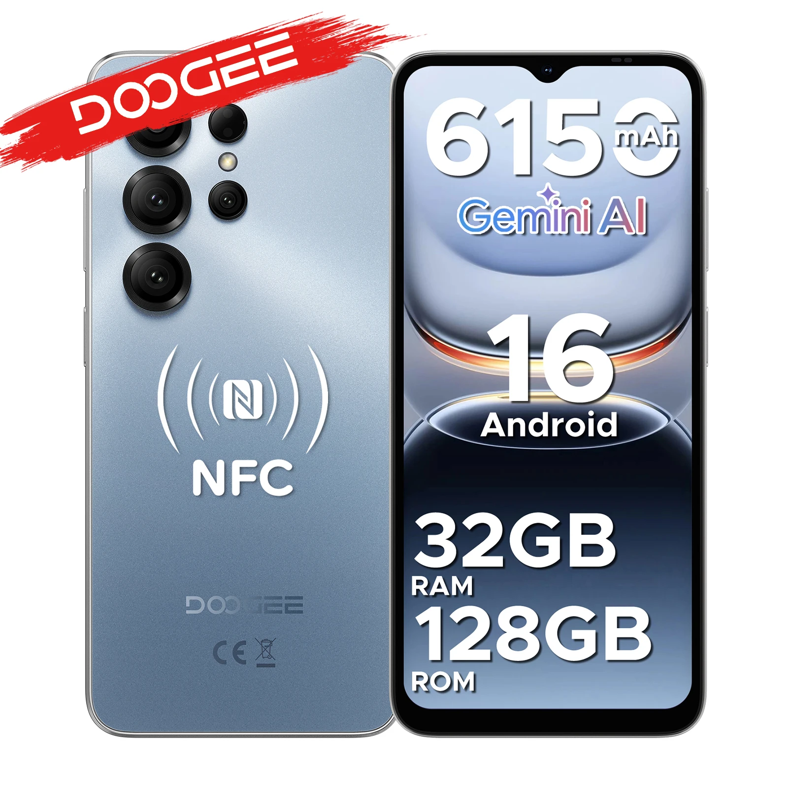 Globalna wersja Smartfon DOOGEE Note56X Pro Android 16 Gemini AI Wyświetlacz 6,56'' Bateria 6150mAh Obsługa Widevine L1 NFC 4GB 128GB Black