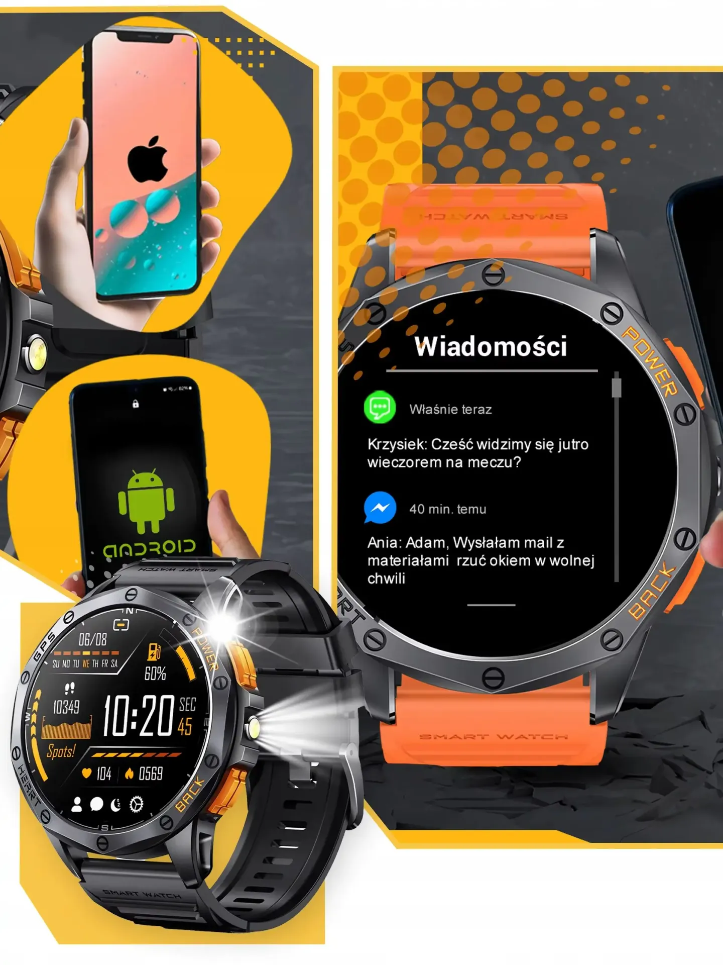 SMARTWATCH MĘSKI GPS MENU POLSKIE WODOODPORNY SPORT ROZMOWY BT 5.3 AMOLED