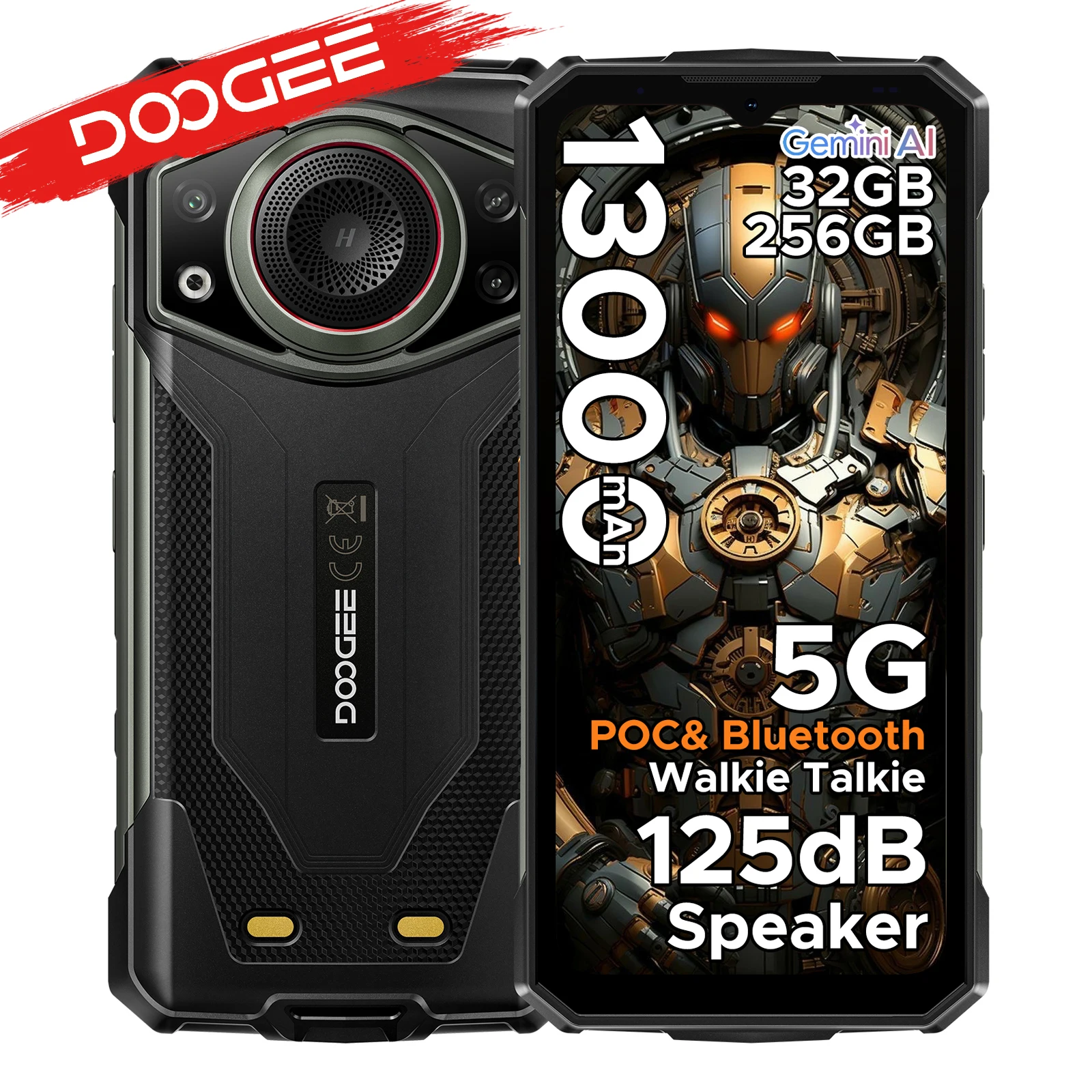 DOOGEE Fire 7 Ultra 5G Wytrzymały Telefon Komórkowy z Funkcją Walkie Talkie, Bateria 13000mAh, 32GB RAM (8+24) 256GB ROM, Procesor Dimensity 6300, NFC 8GB 256GB Gray