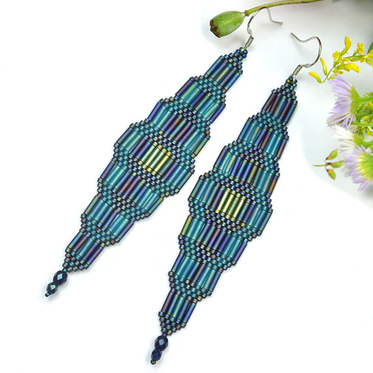 Groty niebieskie, indiańskie kolczyki, beading