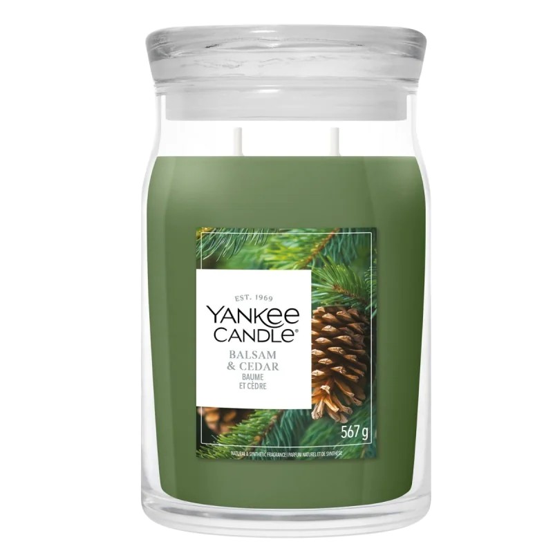 Yankee Candle Signature Świeca w Dużym Słoiku z Dwoma Knotami Balsam & Cedar Fireside