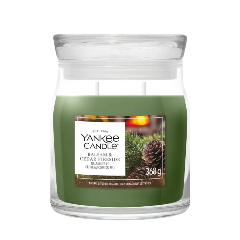 Yankee Candle Signature Świeca w Średnim Słoiku z Dwoma Knotami Balsam & Cedar Fireside