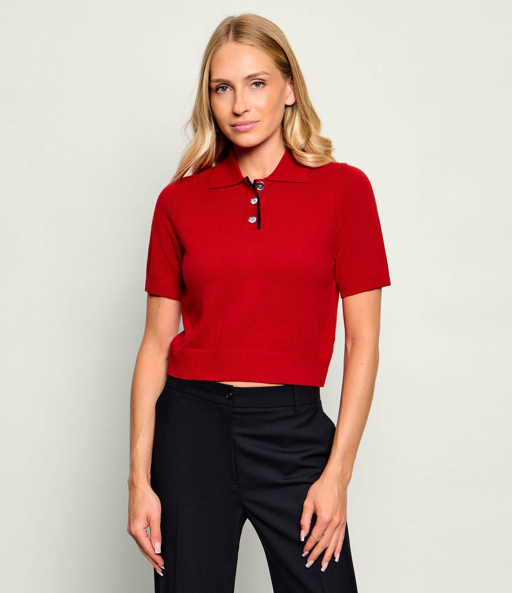 Pinko Wełniany sweter Gorgona Cropped Fit z dodatkiem kaszmiru