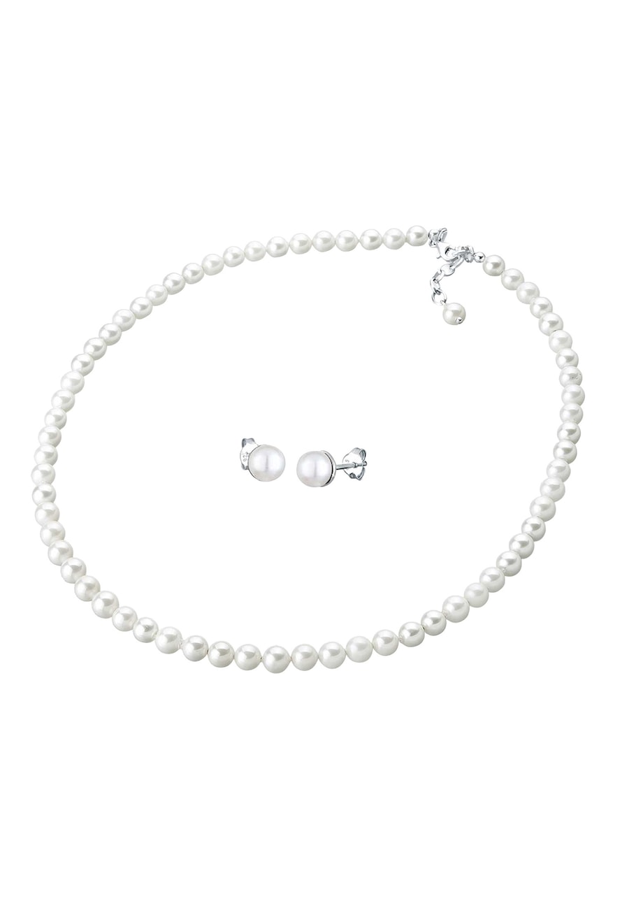 Elli Damski Elegancki Zestaw Kolczyki sztyfty z perłami muszlowymi i perły hodowlana słodkowodna w srebrze 925 Sterling Silver Zestawy 1 ct