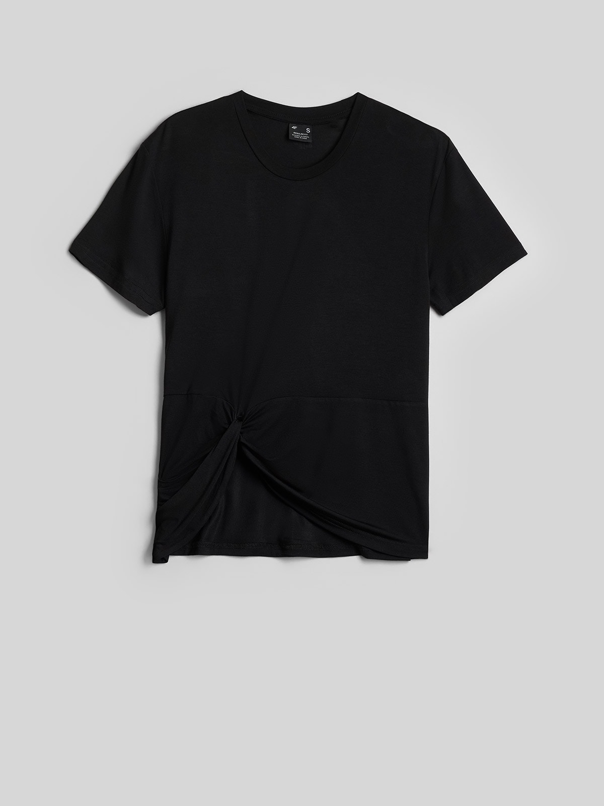 4F T-shirt regular z marszczeniem i modalem damski - czarny XS