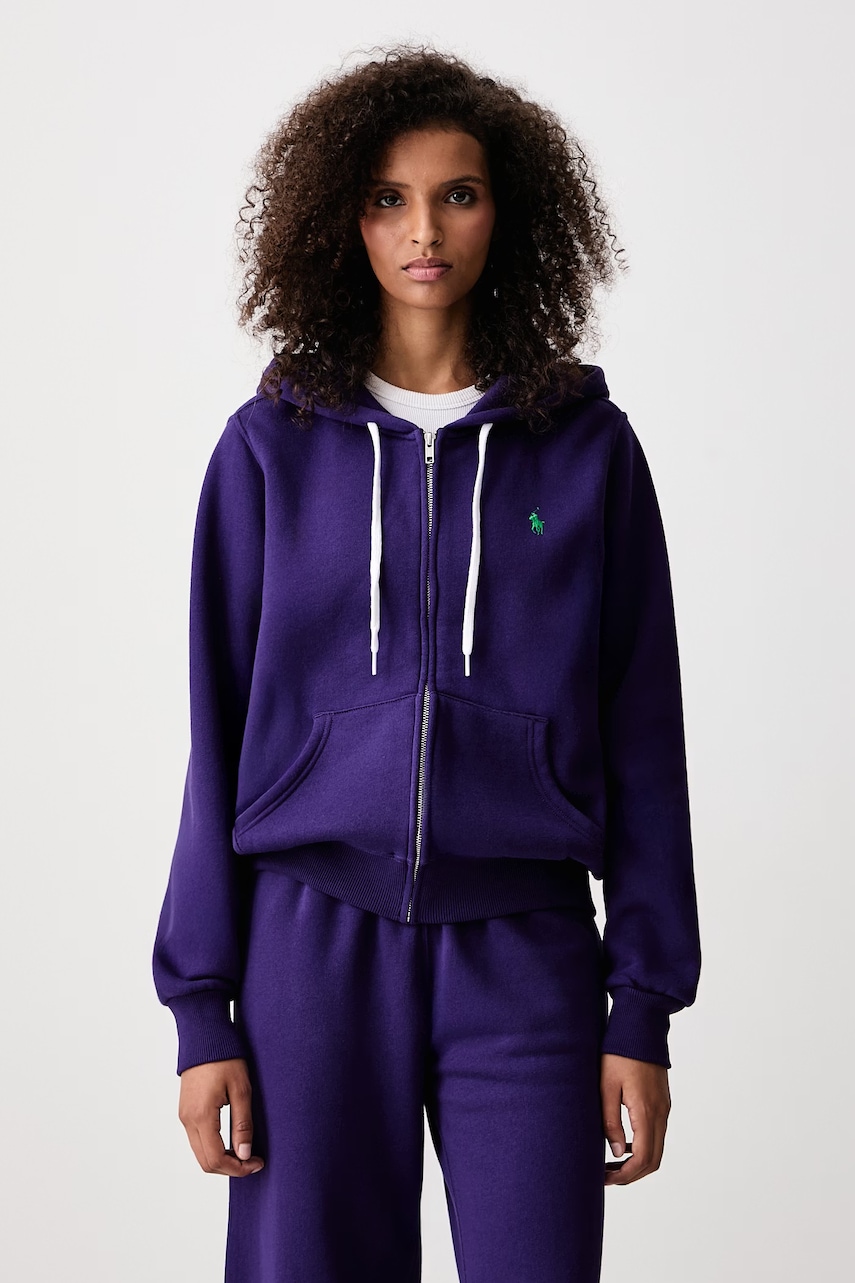 Polo Ralph Lauren bluza rozpinana z kapturem z bawełną damska