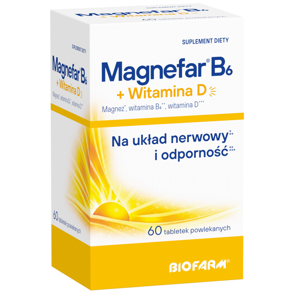 Magnefar B6 + Witamina D, 60 tabletek powlekanych