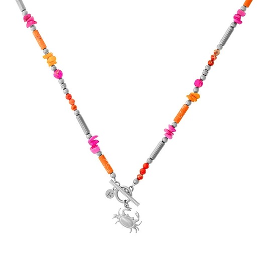 Długi naszyjnik Pink & Orange - Srebrna stal szlachetna