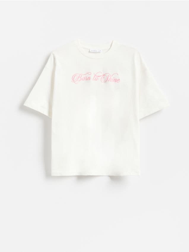 Reserved - T-shirt z nadrukiem - złamana biel