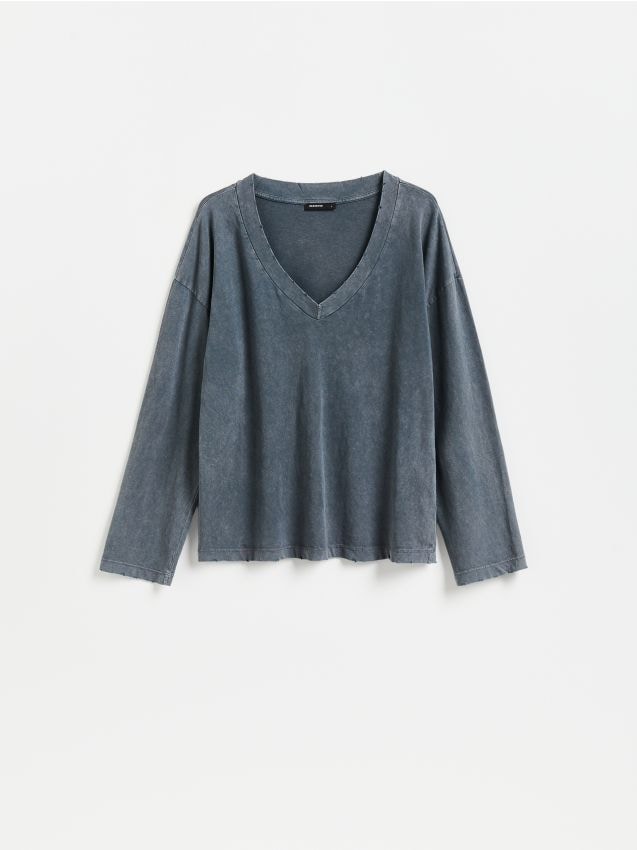 Reserved - Bawełniany longsleeve oversize - ciemnoszary