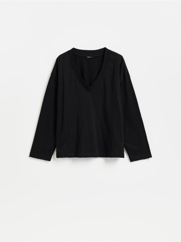 Reserved - Bawełniany longsleeve oversize - czarny