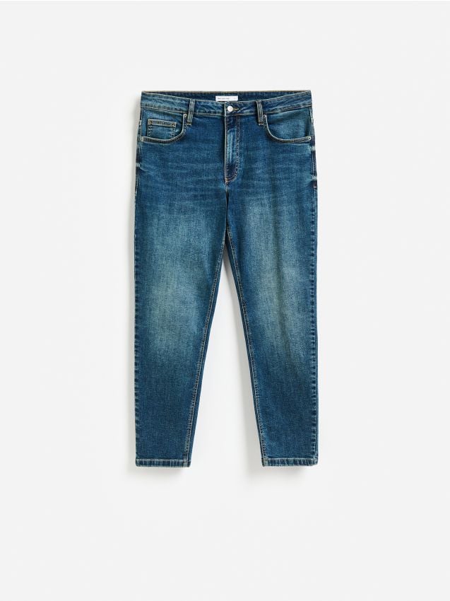 Reserved - Jeansy carrot slim z efektem sprania - indigo jeans