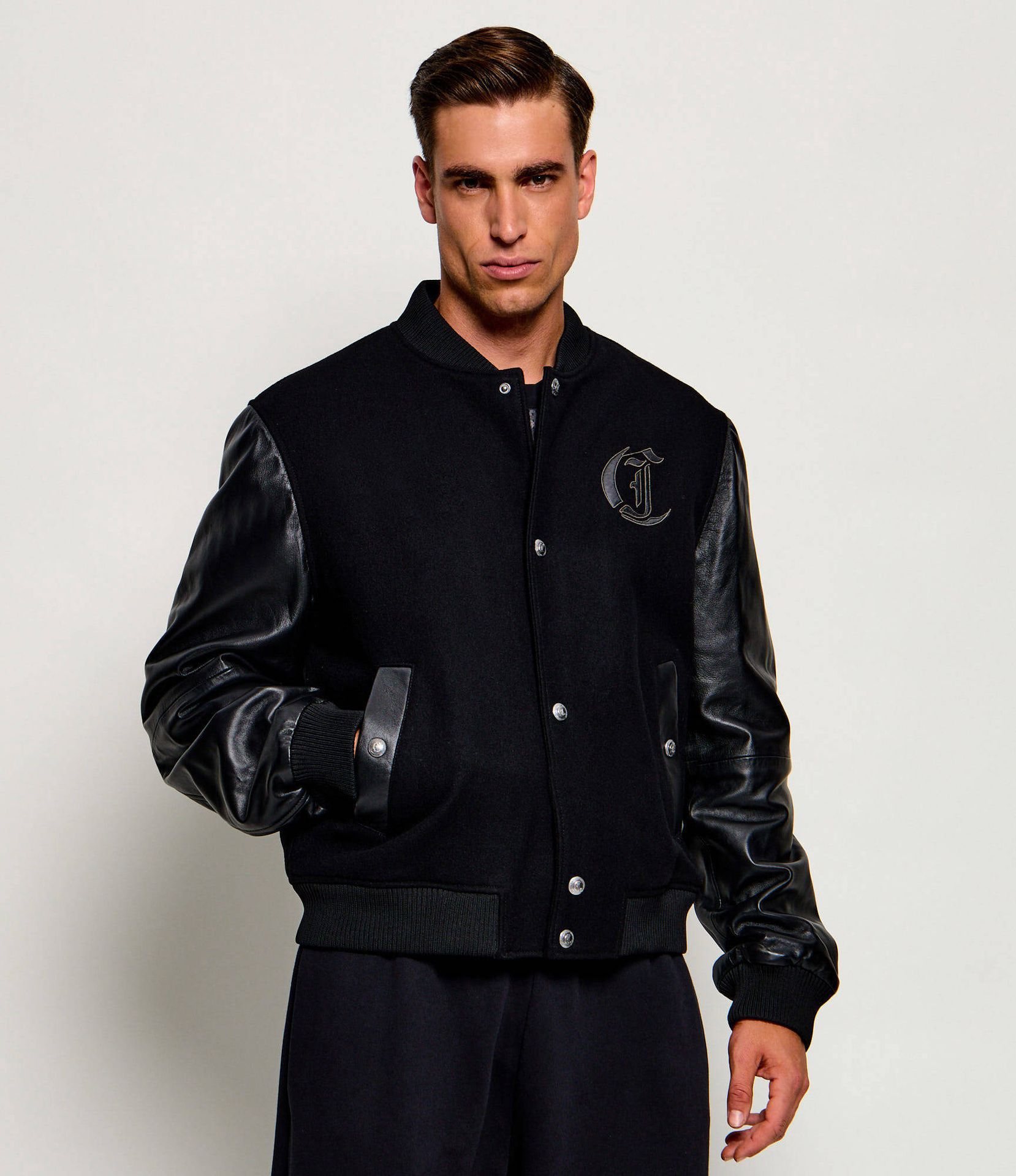 Just Cavalli Wełniana kurtka bomber Regular Fit z dodatkiem skóry