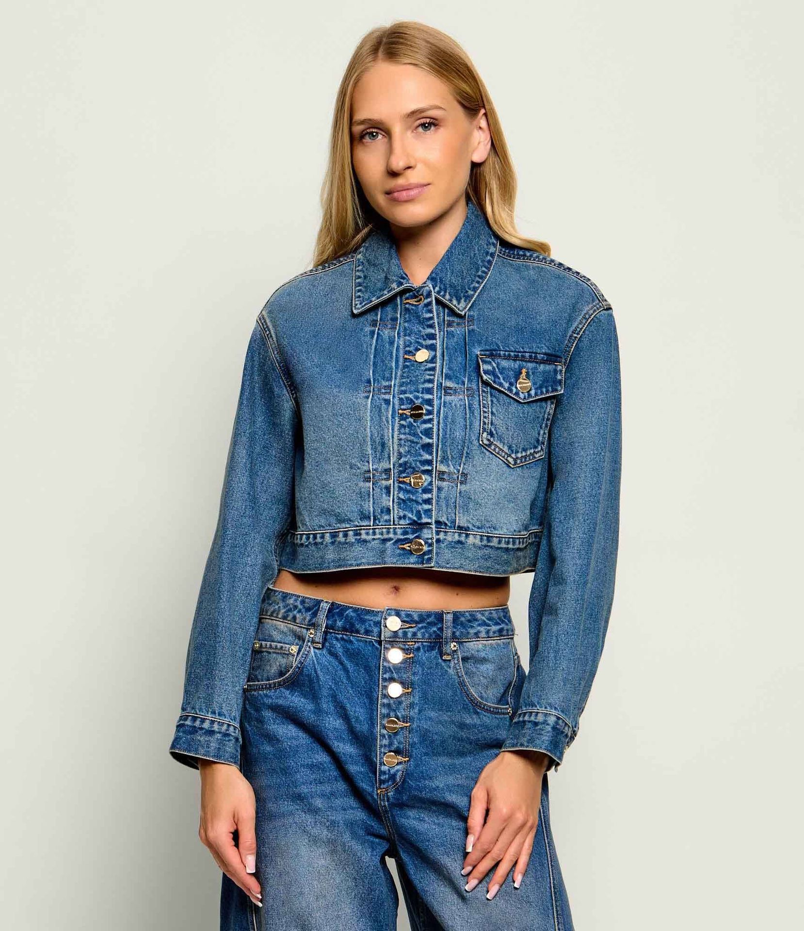 AllSaints Jeansowa kurtka Blink Cropped Fit