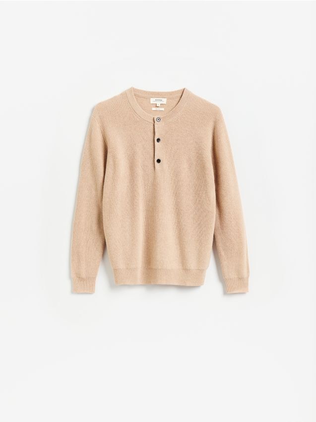 Reserved - Sweter z wełny merino - beżowy