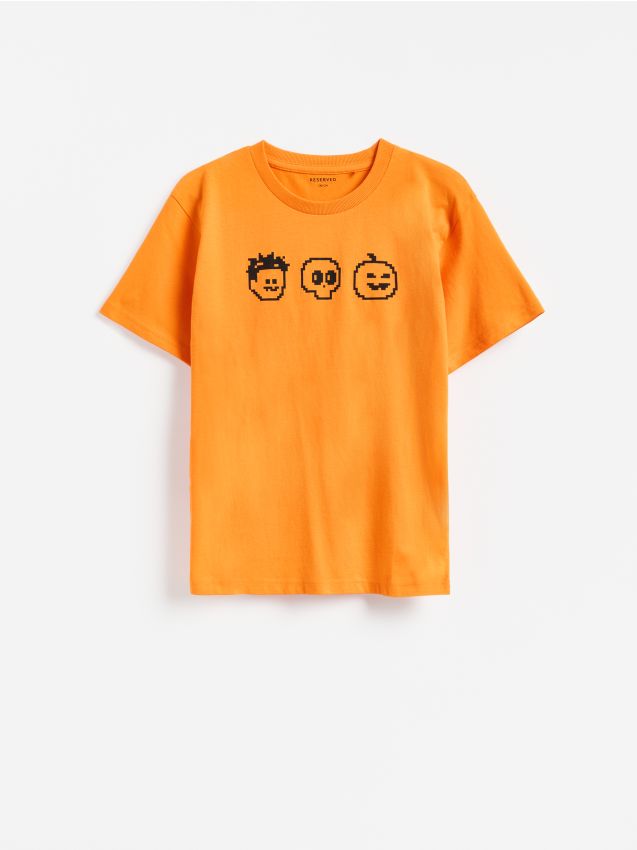 Reserved - Bawełniany t-shirt z nadrukiem - pomarańczowy