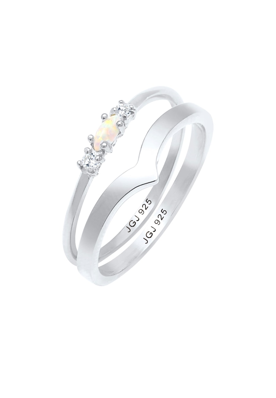 Elli Damski zestaw markiza kształt V Basic z syntetycznym opalem i kryształami cyrkonii w srebrze próby 925 Sterling Silver Pierścionki 1 ct