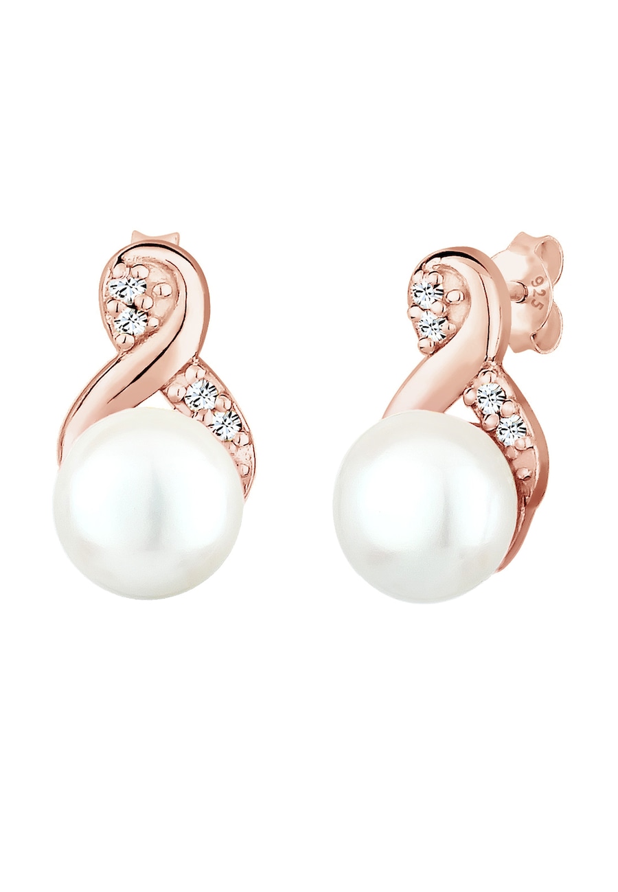 Elli Damskie kolczyki sztyfty Infinity Elegant z perłą hodowlana słodkowodną i kryształami w srebrze srebro 925 Sterling Silver Kolczyki 1 ct
