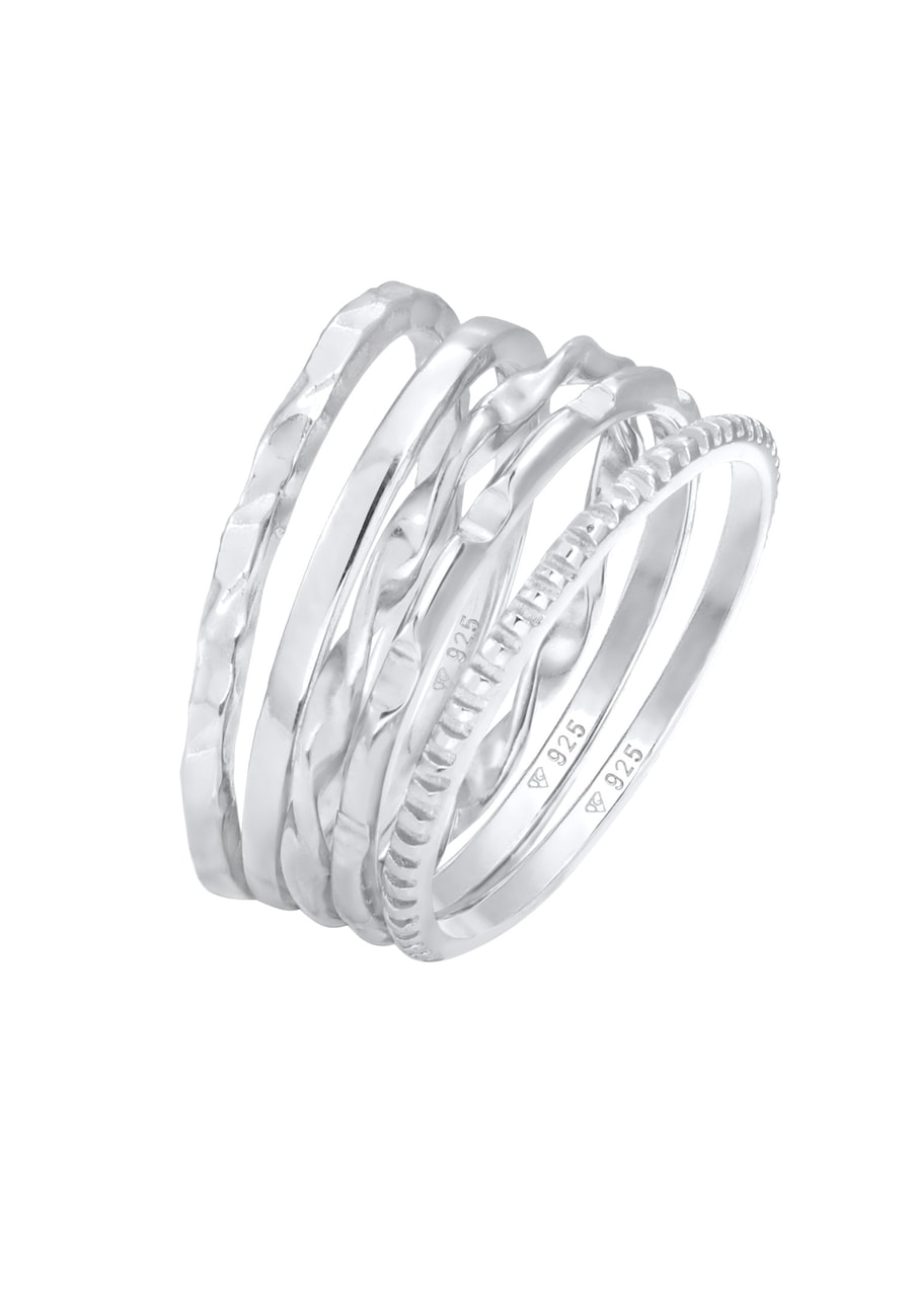 Elli Damskie zestaw pierścionków 5 części Basic Minimal Trend filigranowy w pozłacanym srebrze 925 Sterling Silver Pierścionki 1 ct