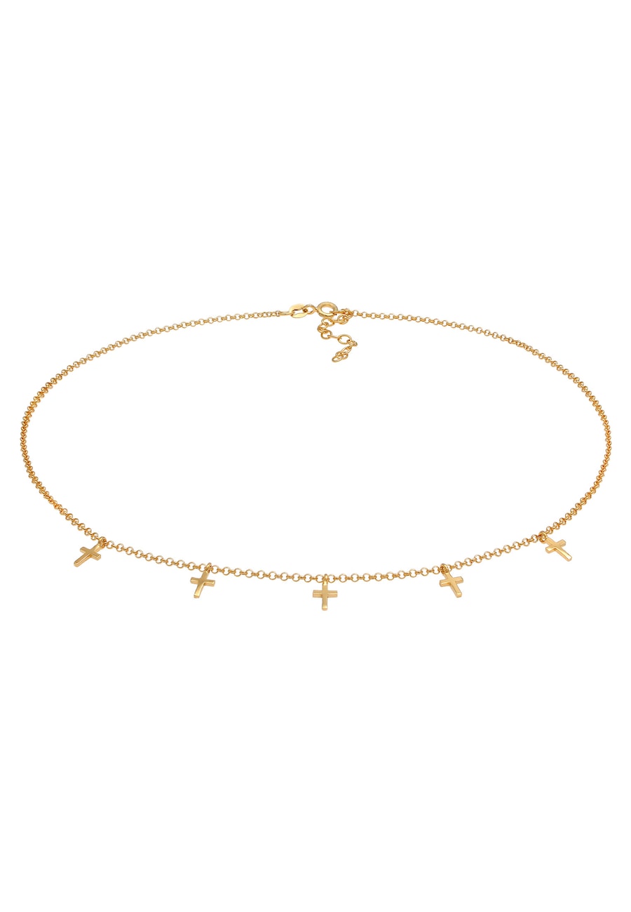 Elli Damski naszyjnik Choker krzyż, waira, religia pozłacane srebro 925 Sterling Silver Naszyjniki 1 ct