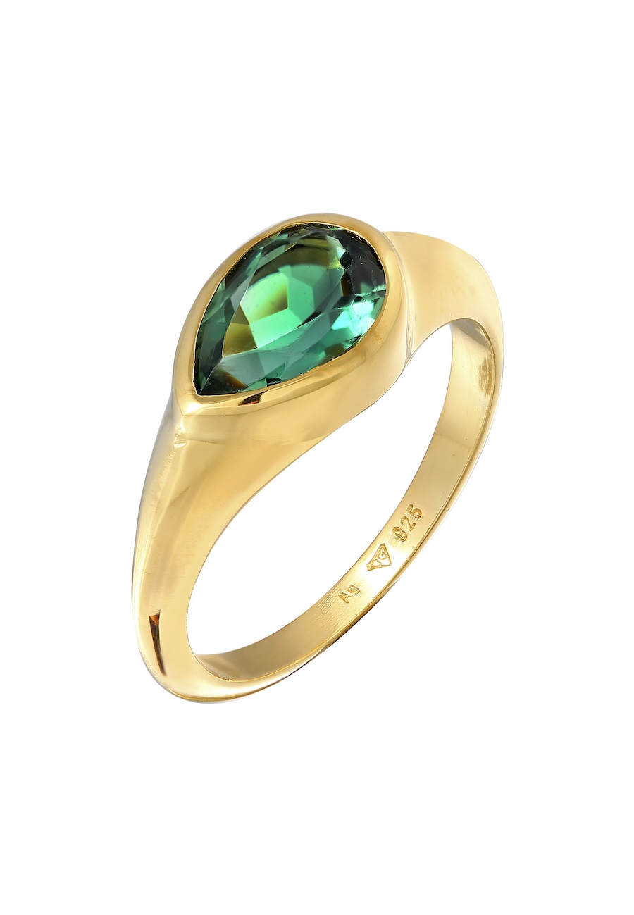 Elli PREMIUM Damski Sygnet Trend z kwarcowym kamieniem szlachetnym w srebrze 925 Sterling Silver pozłacany Pierścionki 1 ct