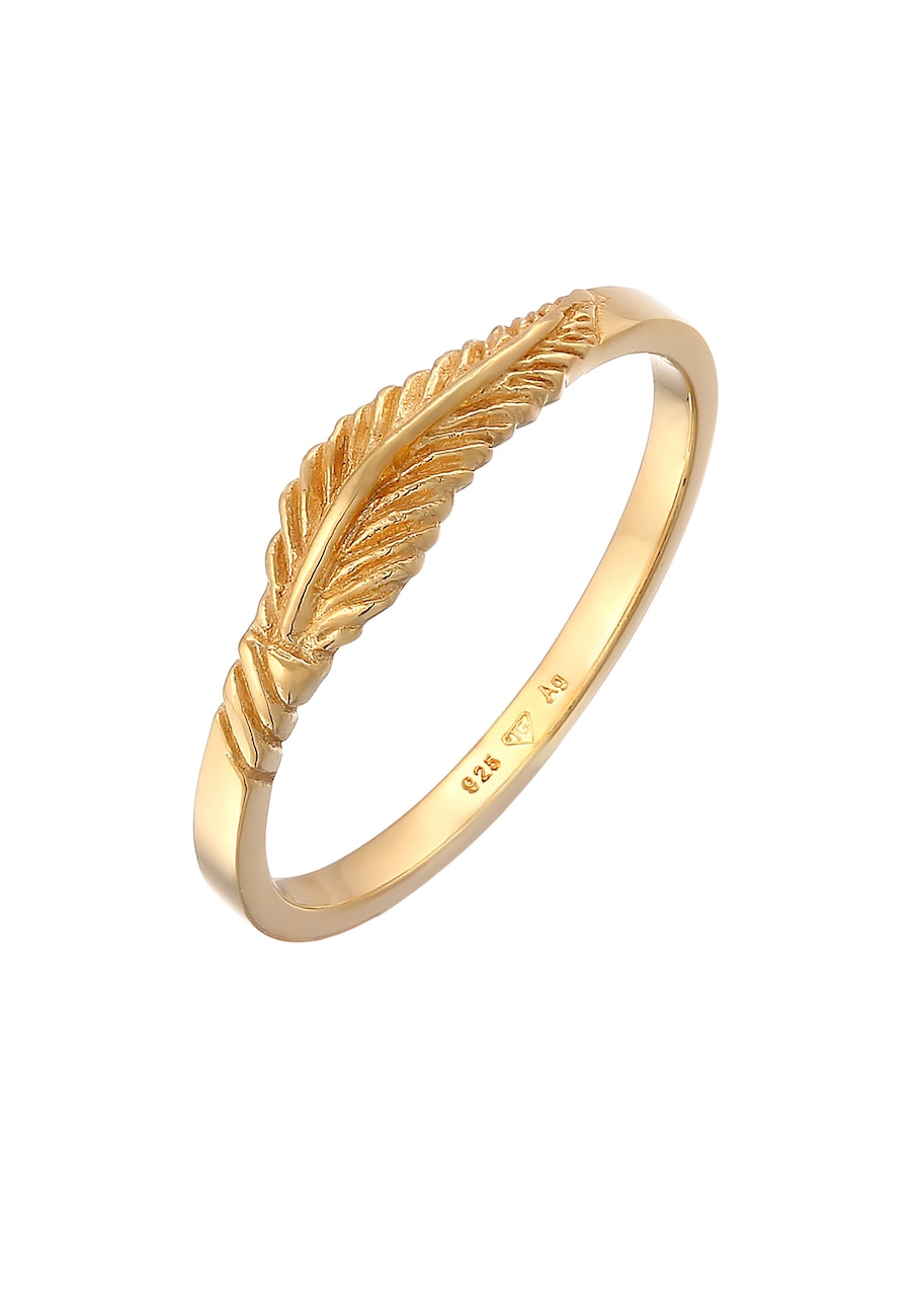 Elli Damski pióro Boho Trend Festival w pozłacanym srebrze 925 Sterling Silver Pierścionki 1 ct