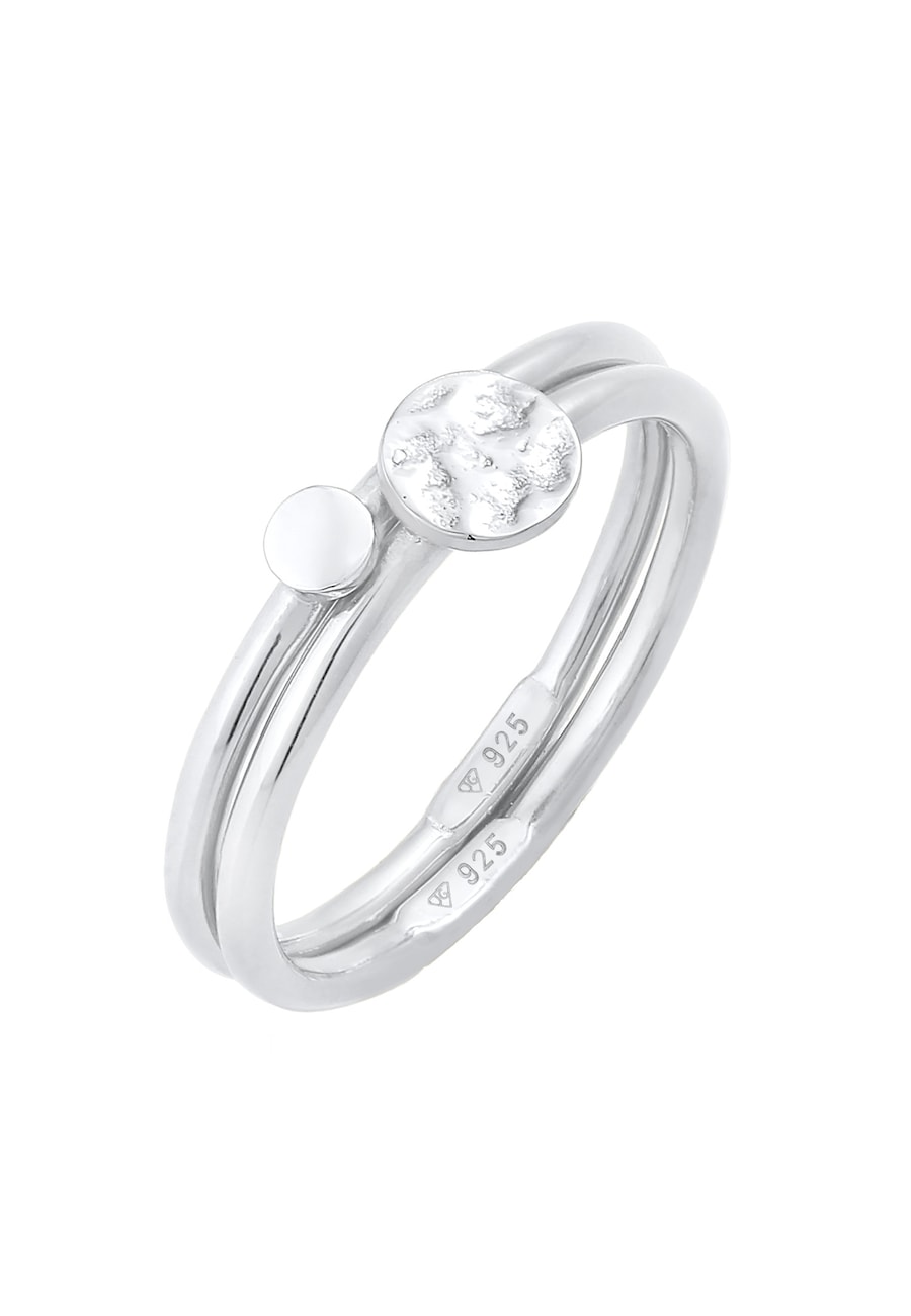 Elli Damski zestaw pierścionków do łączenia Duo Circle Plate Basic Minimal Timeless w srebrze 925 Sterling Silver Pierścionki 1 ct