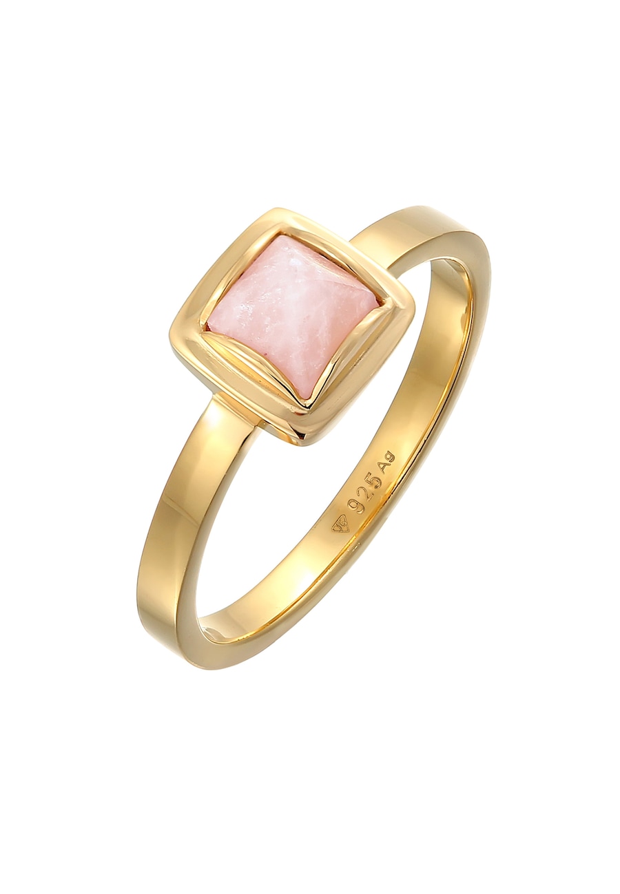 Elli PREMIUM Damski Soliter Piramida z różowym kwarcem w pozłacanym srebrze 925 Sterling Silver Pierścionki 1 ct