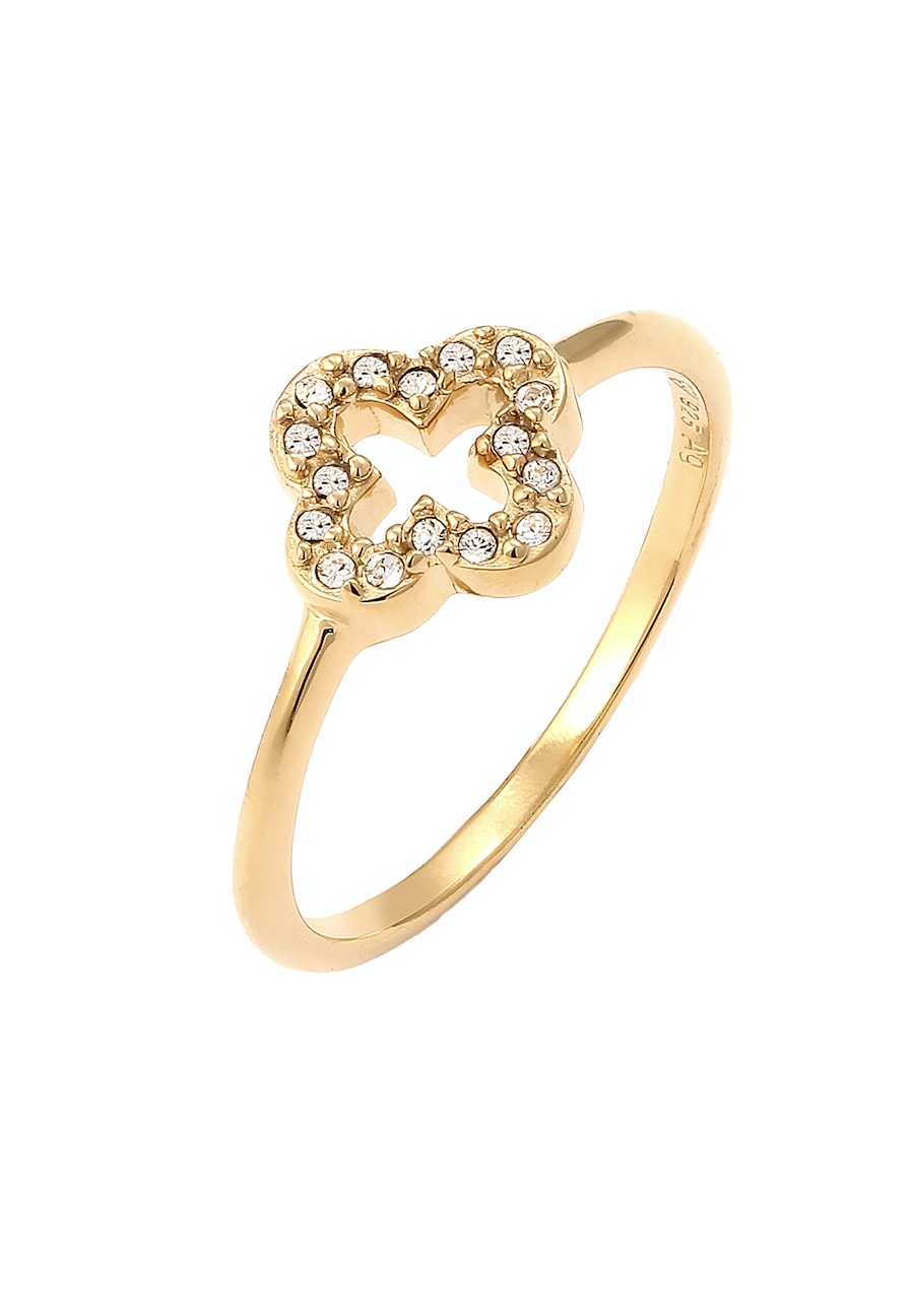 Elli Pierścionek z Kamieniami Damski Cloverleaf Szklane Kryształy Xilion Szlif Biały 925 Sterling Silver Pierścionki 1 ct