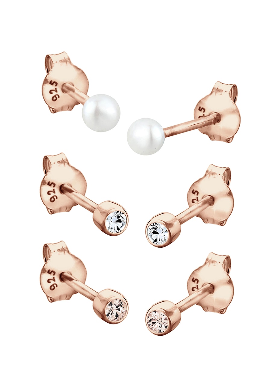 Elli Damski zestaw podstawowy 3 częściowy perłą hodowlana słodkowodną i kryształów, wykonany ze srebra próby 925 sterling silver Kolczyki 1 ct