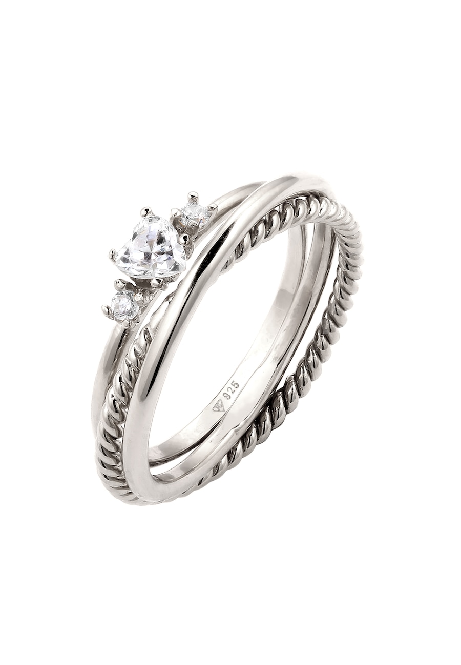 Elli Zestaw Pierścionek Damski Serce Cyrkonia 925 Sterling Silver Walentynkowy Pierścionki 1 ct