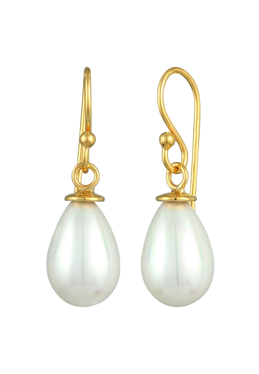Nenalina Damska zawieszka do uszu Oval Classic z perłą muszlową w srebrze próby 925 Sterling Silver Kolczyki 1 ct Damski