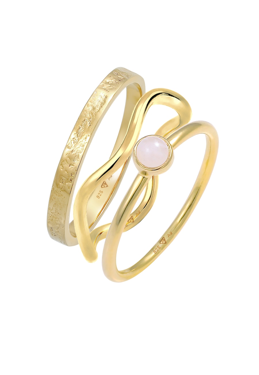 Elli PREMIUM Damski zestaw pasjans z kwarcem różowym ze srebra próby 925 Sterling Silver Pierścionki 1 ct