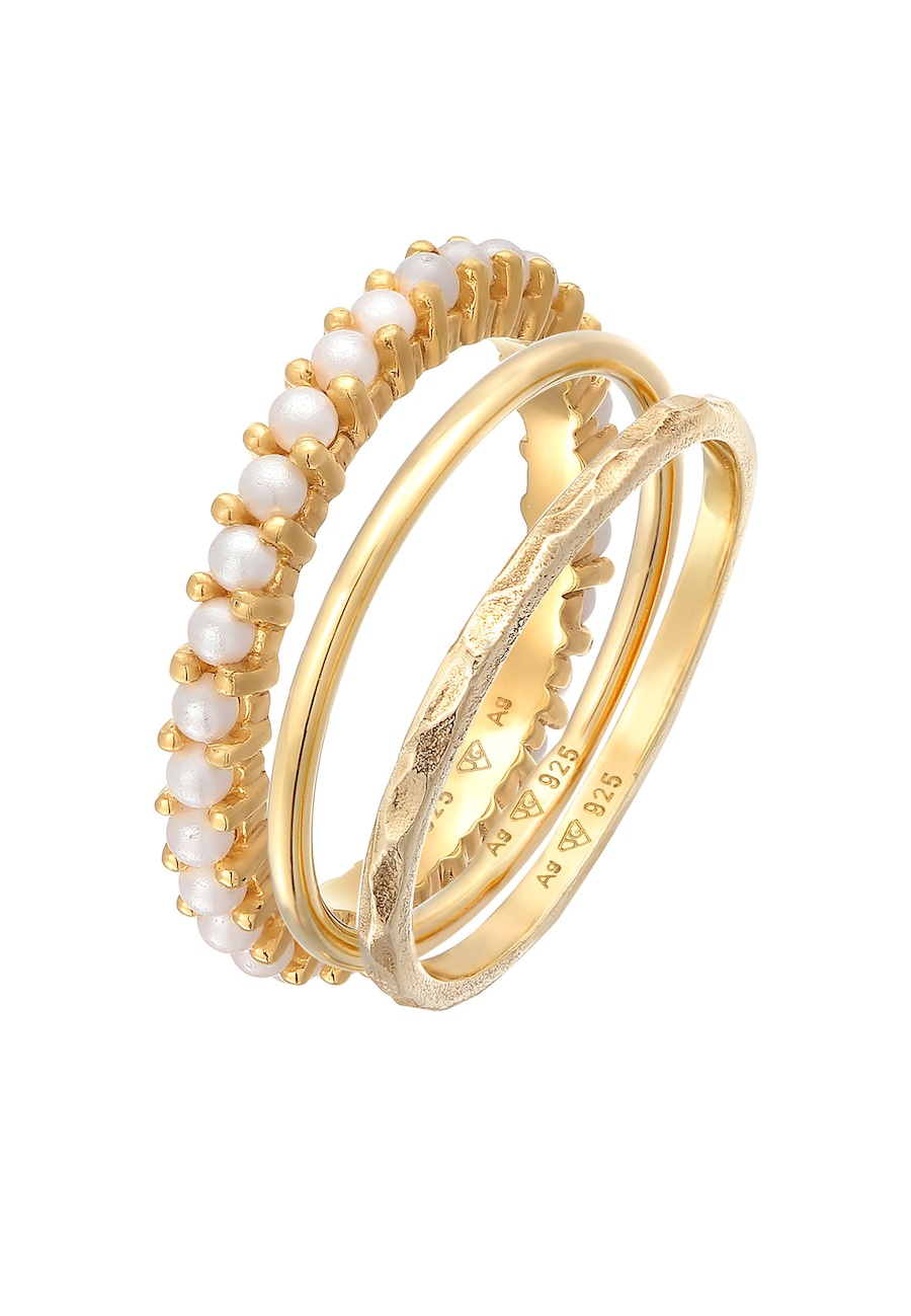 Elli Damski zestaw 3 sztuk szklanych koralików w srebrze próby 925 Sterling Silver pozłacanych Pierścionki 1 ct