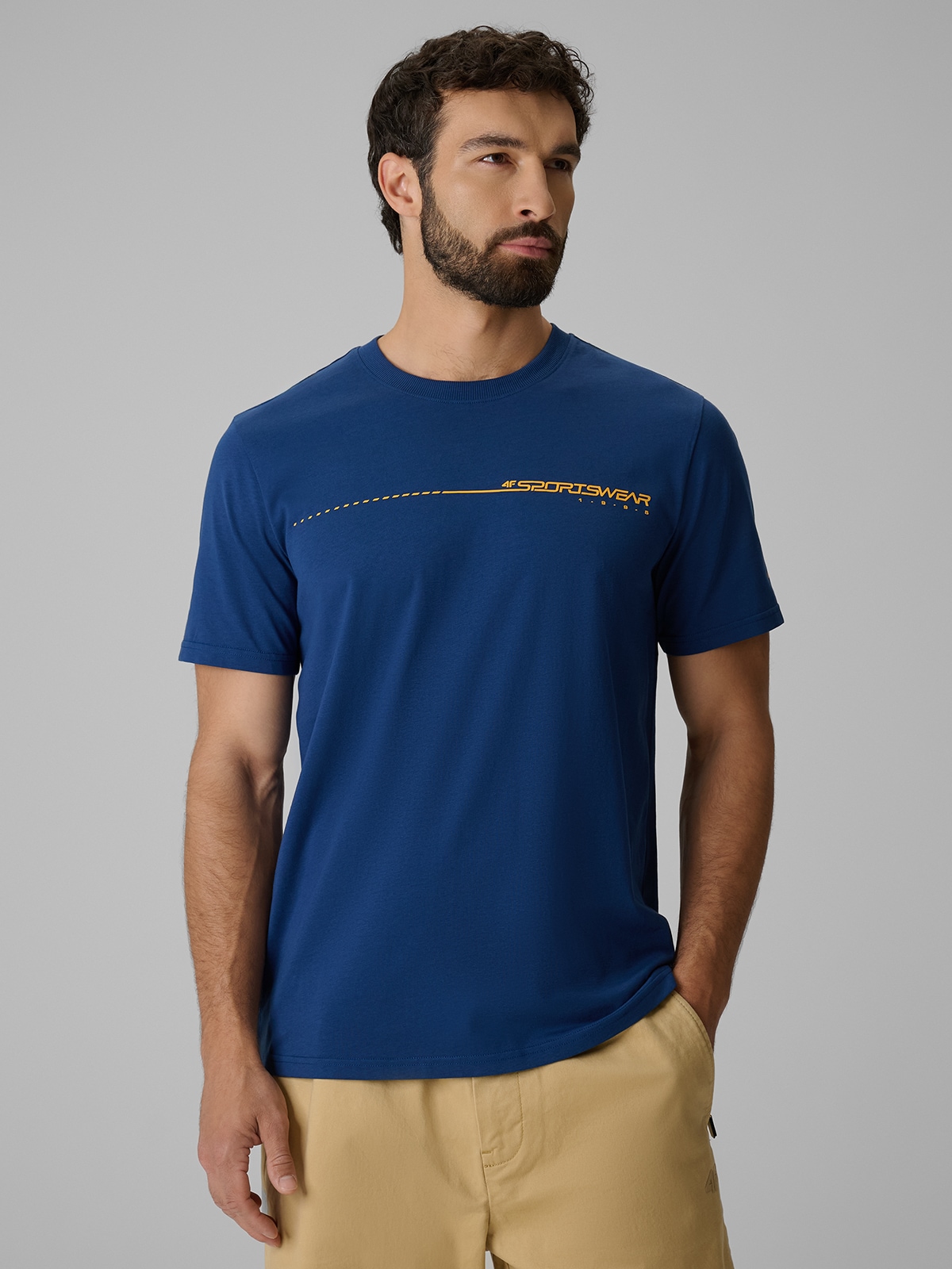 4F T-shirt regular z nadrukiem męski - granatowy XXL