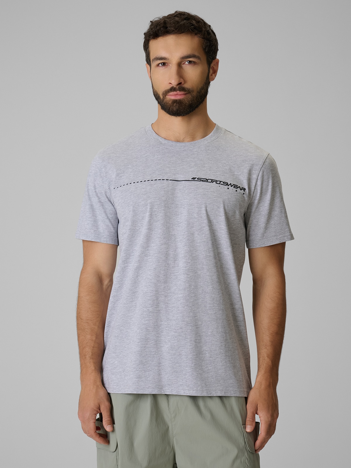 4F T-shirt regular z nadrukiem męski - szary XXL