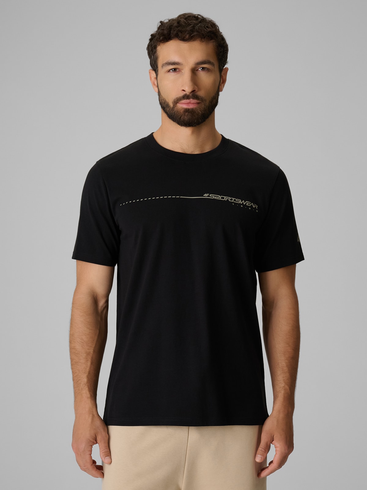 4F T-shirt regular z nadrukiem męski - czarny XXL