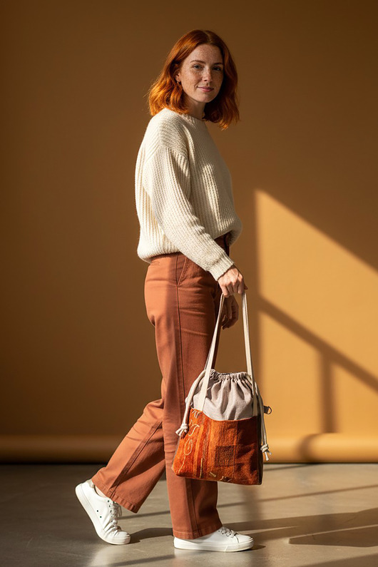 Torba shopper z kominem unikatowa torba handmade w stylu no waste