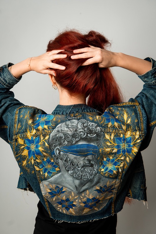 Kurtka jeansowa ręcznie malowana CUSTOM / Wearable Art / Rozmiar M